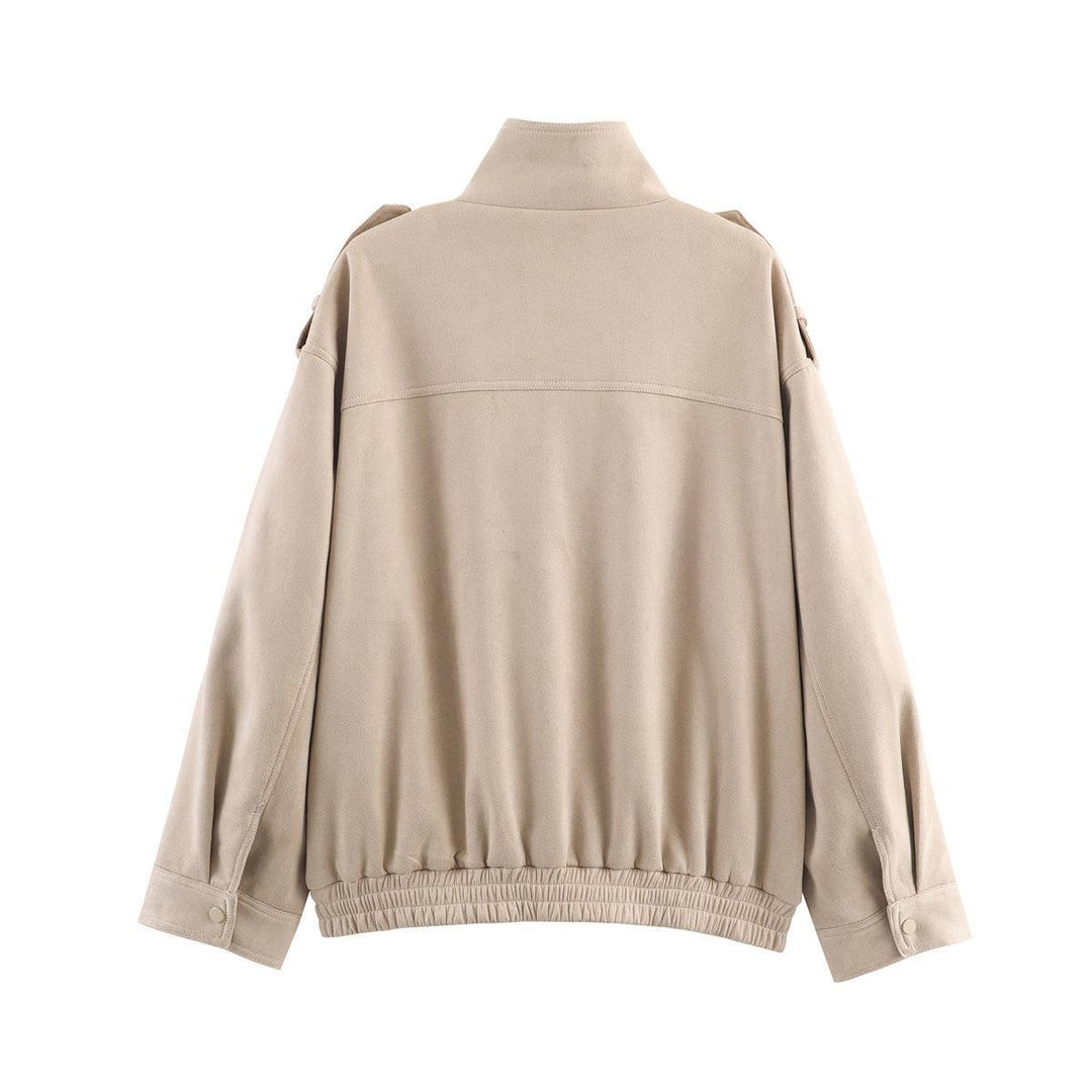 Damen Kunstlederjacke mit praktischen Pattentaschen und modernem Stehkragen Drune