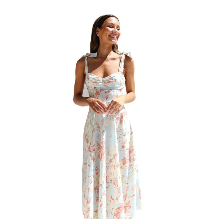 Damen Sommerliches Maxikleid mit verstellbaren Trägern und Raffungen Drune