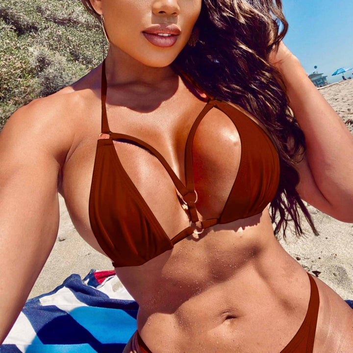 Damen Triangel-Bikini mit verstellbaren Trägern und dekorativen Details Drune