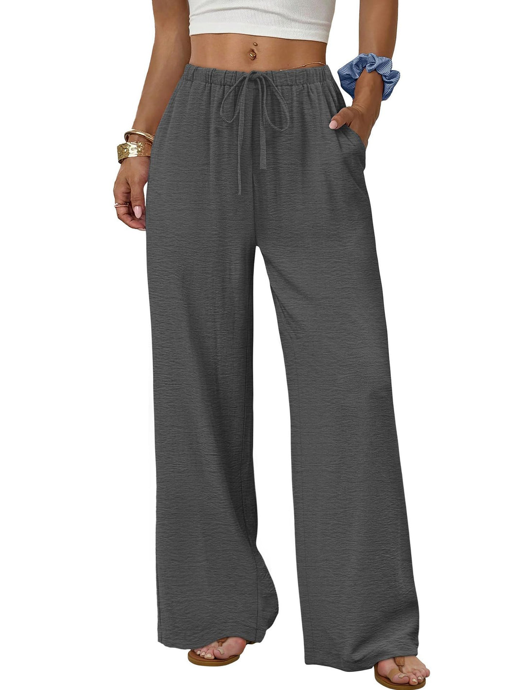 Damen Weite entspannte Sommerhose mit elastischem Bund und Taschen Drune
