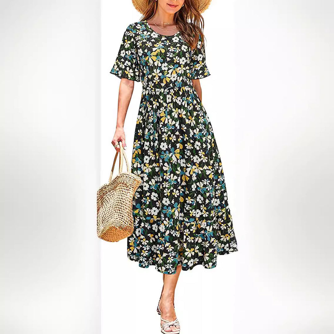 Damen Midikleid mit floralem Design und Volantabschluss Drune