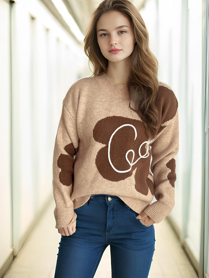 Damen gemütlicher Pullover mit kreativem Schriftzug und modernem Design Drune