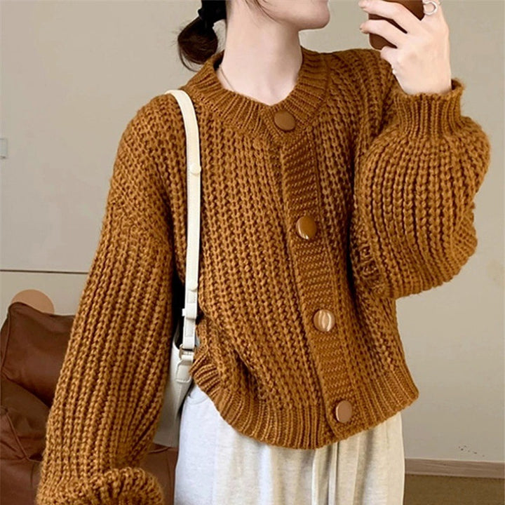 Damen Grobstrickjacke mit großen Knöpfen und lässigem Schnitt Drune