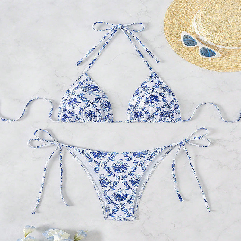 Damen Triangel-Bikini mit raffiniertem Blütenmuster Drune