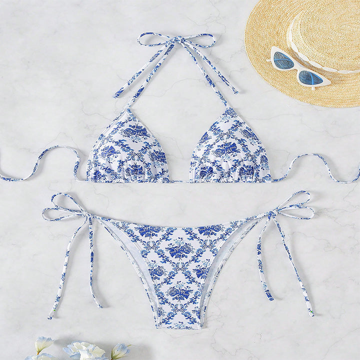 Damen Triangel-Bikini mit raffiniertem Blütenmuster Drune