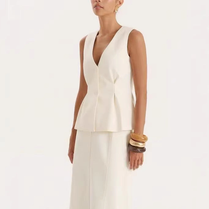 Damen elegante Bluse mit V-Ausschnitt und plissierten Details Drune