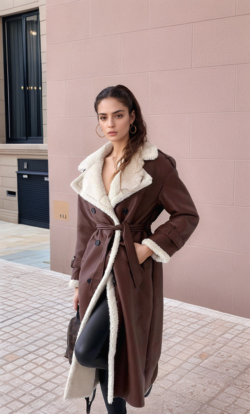 Damen Luxuriöser Oversized-Mantel mit weichem Fleece-Futter Drune