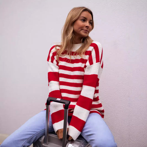 Damen modischer Grobstrickpullover mit auffälligem Streifenmuster Drune