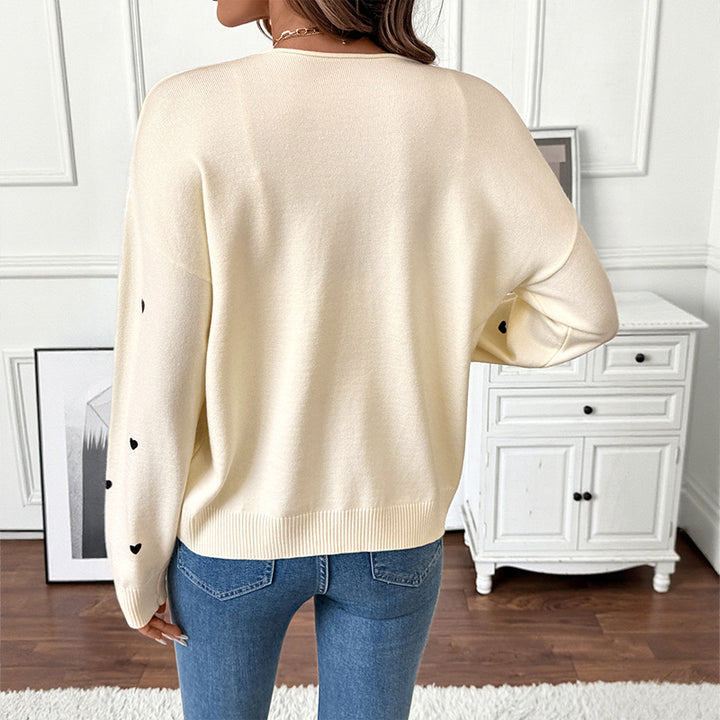 Damen Strickjacke mit Herzmuster und verstellbarem Bund Drune