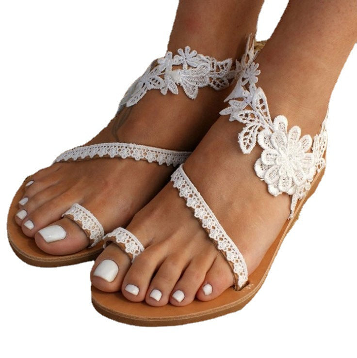 Damen Elegante Sandalen mit floralen Spitzendetails und verstellbaren Riemen Drune