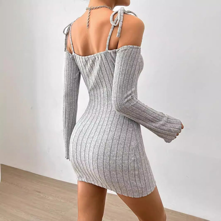 Damen Minikleid mit schulterfreiem Design und modischem Rippstrick Drune