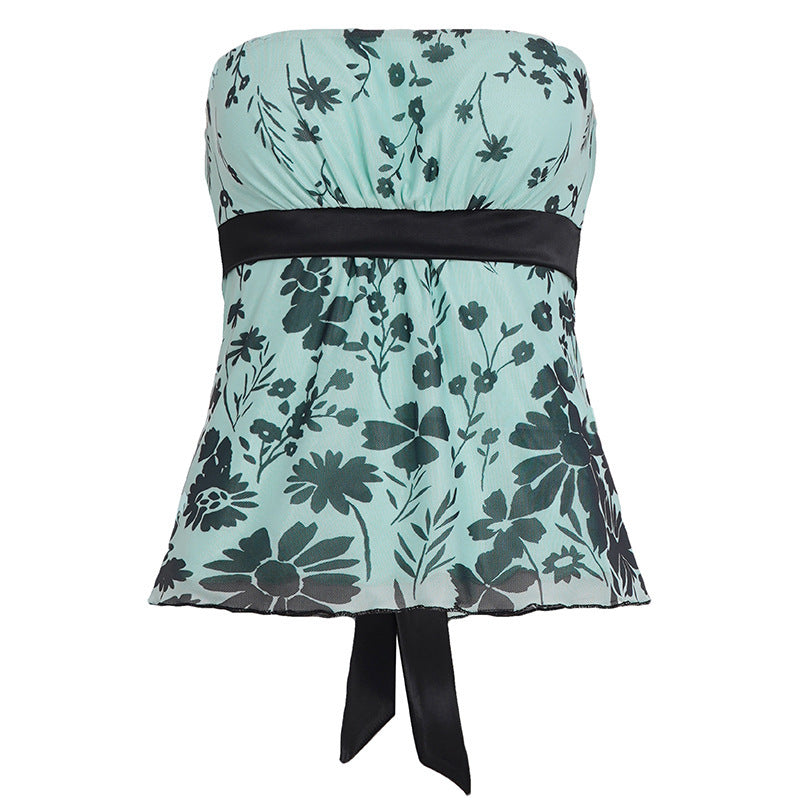 Damen Bandeau-Top mit floralem Druck und verstellbarem Gürtel Drune