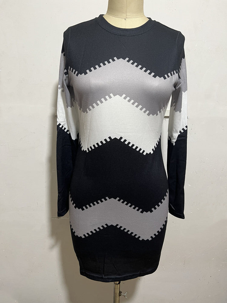 Damen nan Longsleeve-Strickkleid mit Chevron-Muster, geradem Saum und körperumspielender Passform Drune