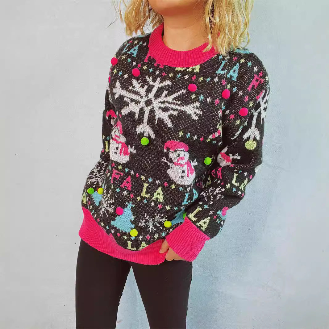 Damen weihnachtlicher Pullover mit bunten Applikationen und festlichem Design Drune