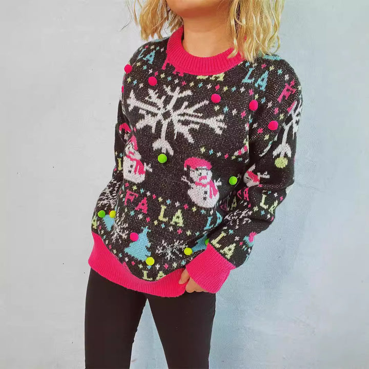 Damen weihnachtlicher Pullover mit bunten Applikationen und festlichem Design Drune