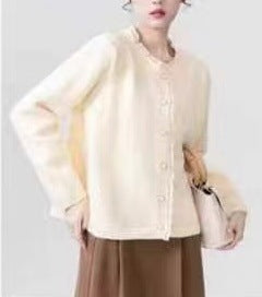 Damen feiner Strickcardigan mit dekorativem Knopfverschluss und sanften Rippstrukturen Drune
