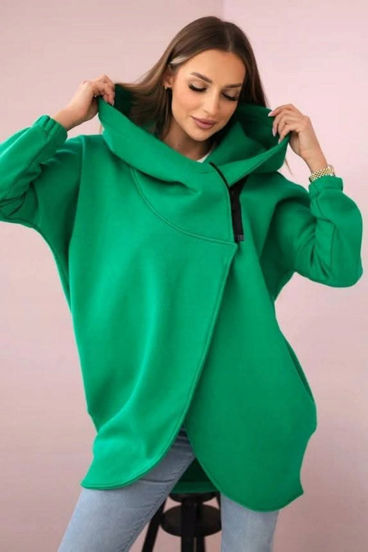 Drune | Asymmetrische Reißverschluss Kapuzenfleece Sweatjacke