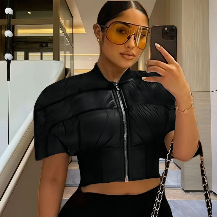 Damen modische cropped Jacke mit voluminösen Puffärmeln Drune
