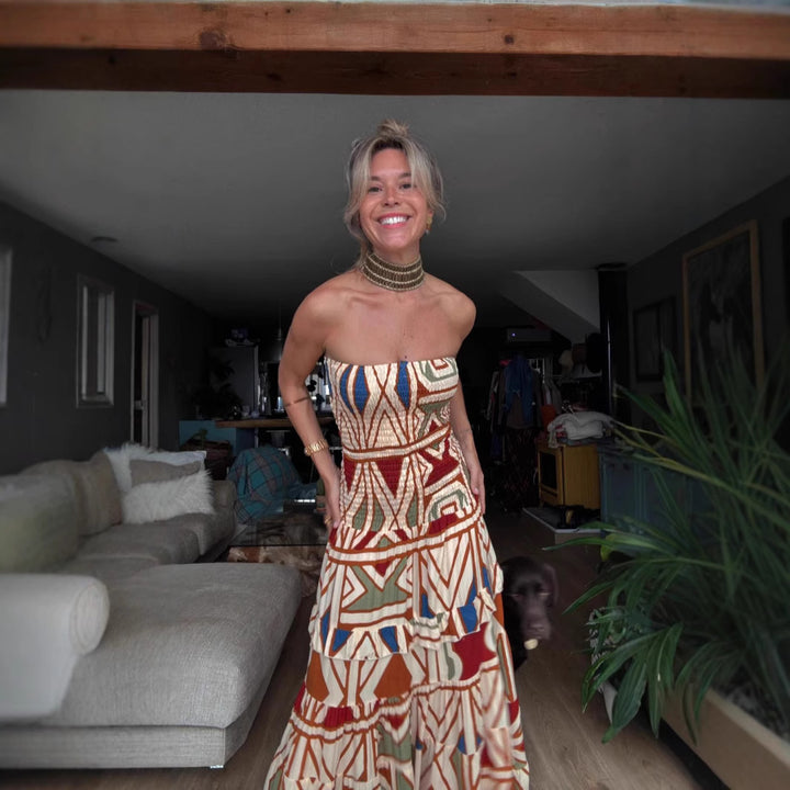 Damen Maxikleid mit raffiniertem Rüschen-Design und elastischem Tailleneinsatz Drune
