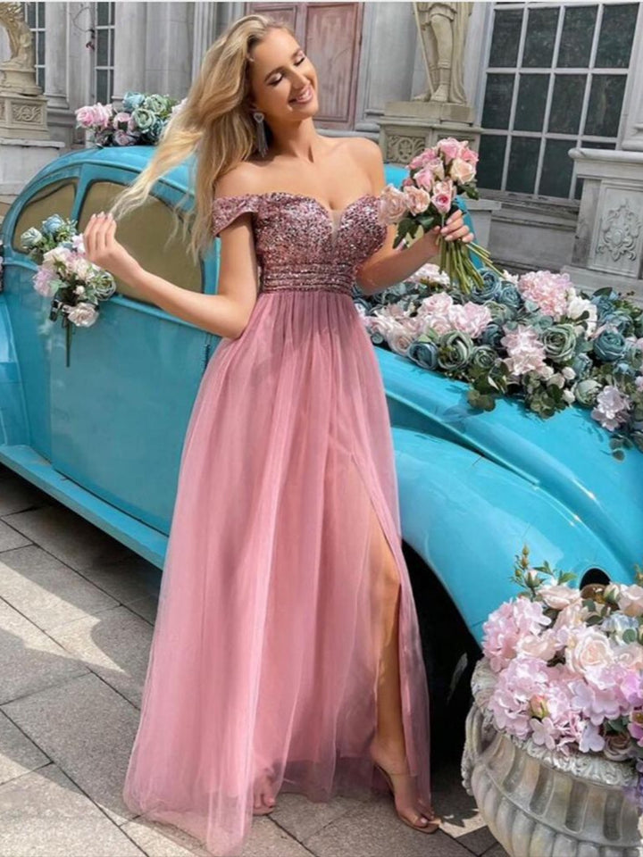 Damen Glamouröses Abendkleid mit schimmerndem Oberteil und Tüllrock Drune