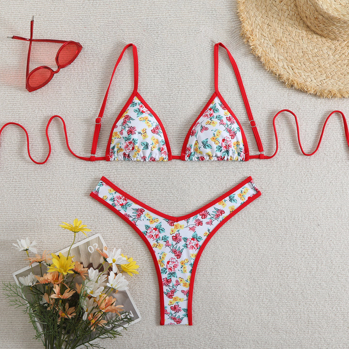 Damen Triangel-Bikini mit floralem Design und verstellbaren Trägern Drune