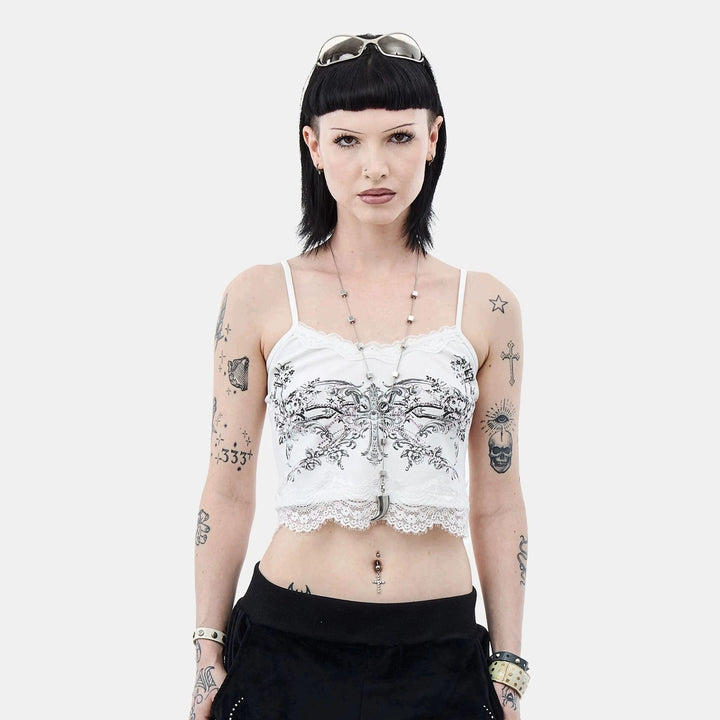 Damen Spitzencamisole mit floralem Druck Drune