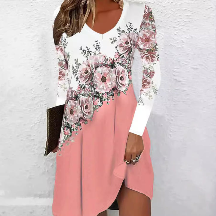 Damen Minikleid mit floralem Design und elegantem V-Ausschnitt Drune