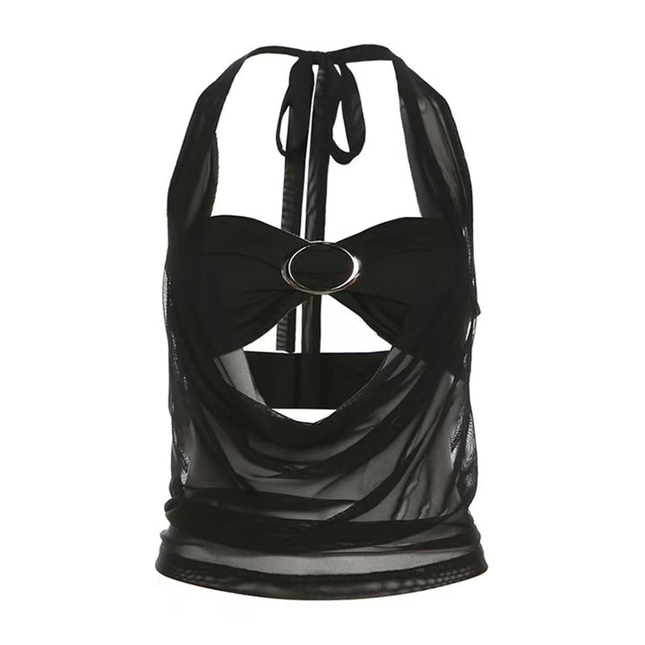 Damen Elegantes und figurbetontes Top mit tiefem Ausschnitt und schimmerndem Band Drune