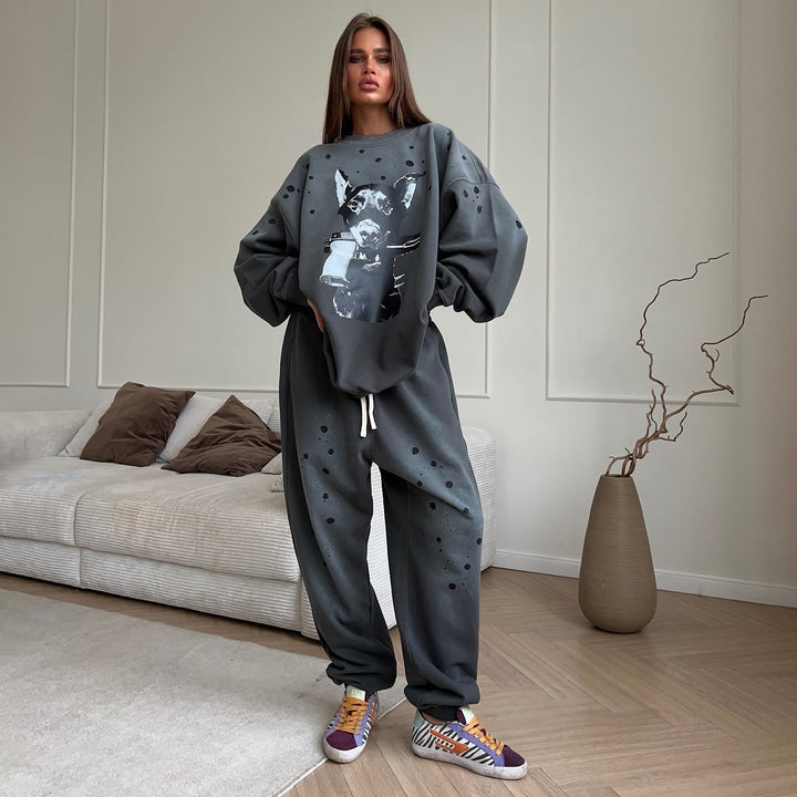 Damen oversized Sweatshirt mit grafischem Kunstmotiv und lässigem Schnitt Drune