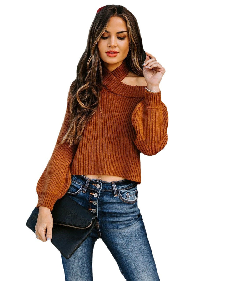 Damen Crop-Pullover mit hohem Kragen und Rippstruktur Drune