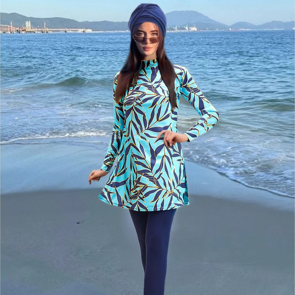 Damen modischer UV-Schutz-Schwimmanzug mit langem Arm und asymmetrischem Saum Drune