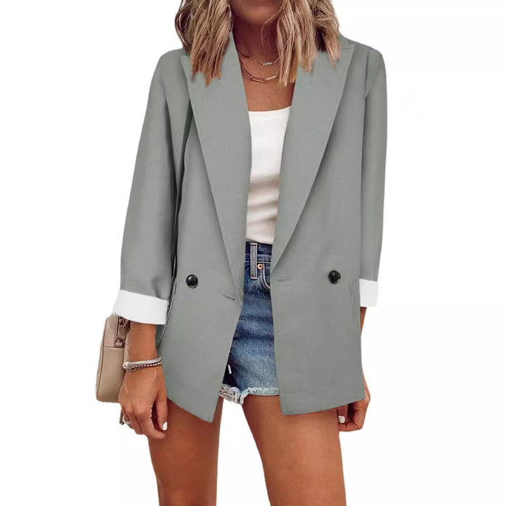 Damen eleganter Oversize-Blazer mit doppelter Knopfleiste und kontrastierenden Ärmeln Drune