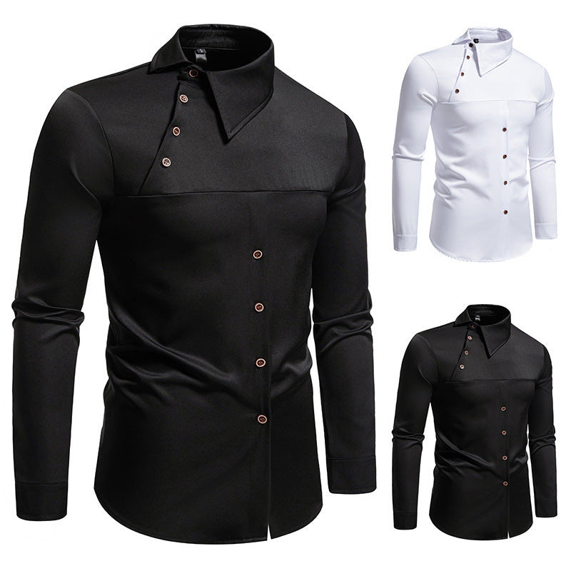 Herren modisches Hemd mit asymmetrischem Kragen und stilvollen Knopfdetails Drune