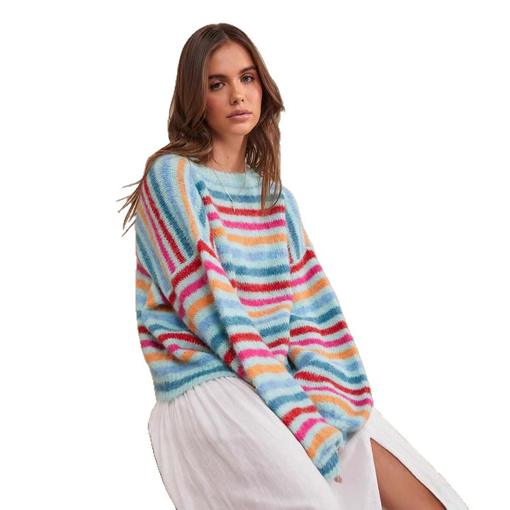 Damen Strickpullover mit buntem Streifenmuster und lässigem Schnitt Drune