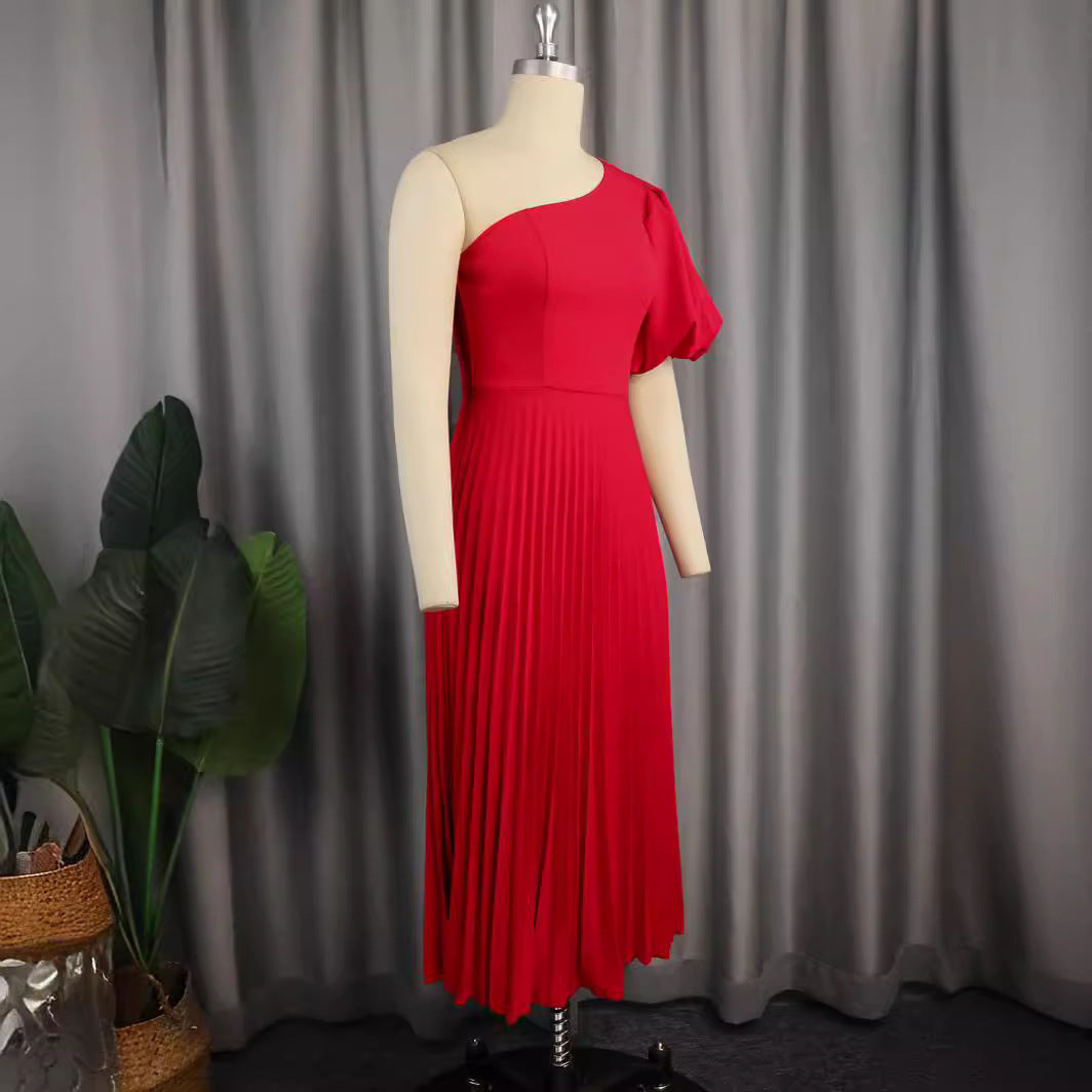 Damen Elegantes asymmetrisches Faltenkleid Drune