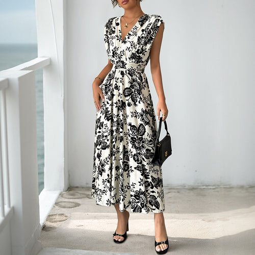 Damen Maxikleid mit floralem Muster und taillierbarem Gürtel Drune