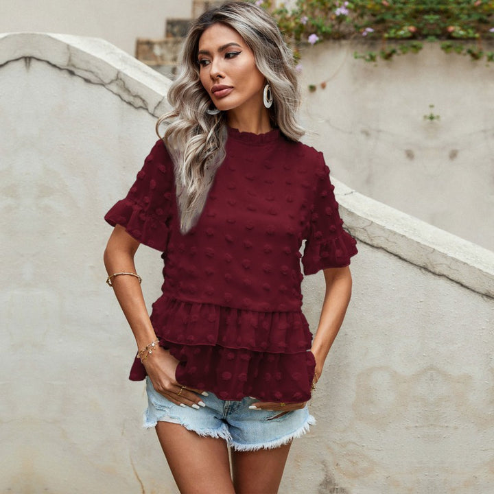 Damen elegantes Oberteil mit Rüschendetails und strukturierter Oberfläche Drune