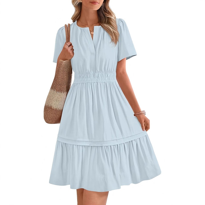 Damen gesmoktes Freizeitkleid mit voluminösem Rock Drune