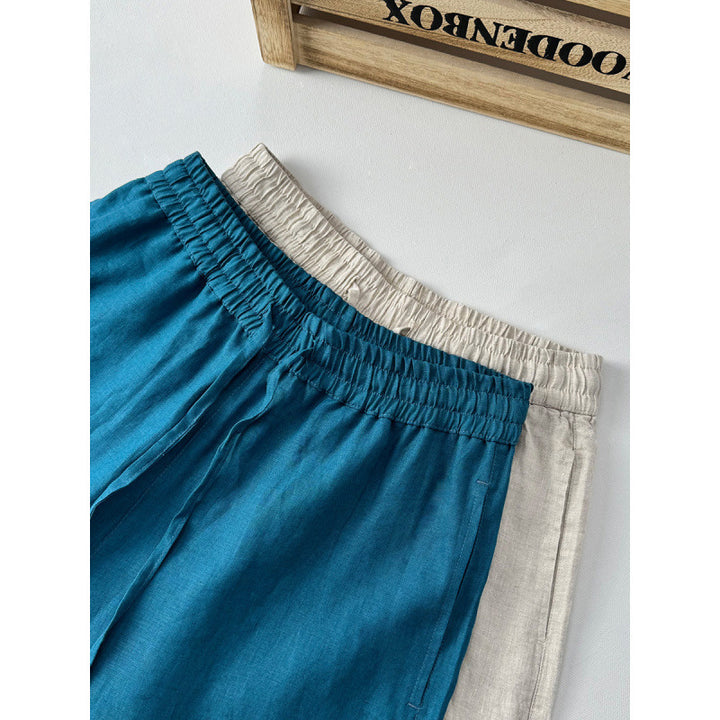 Damen lockere Leinenhose mit elastischem Bund und seitlichen Eingrifftaschen Drune
