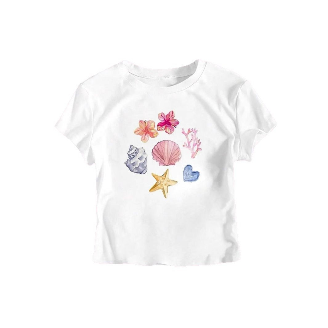 Damen Crop-T-Shirt mit maritimem Motiv Drune