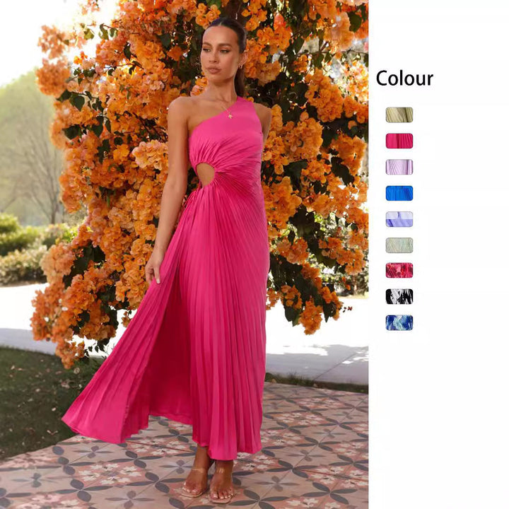 Damen Maxikleid mit Raffiniertem Faltenwurf und Asymmetrischem Design Drune