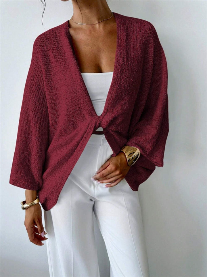 Damen lässige Wickeljacke mit weiten Ärmeln und strukturiertem Stoff Drune