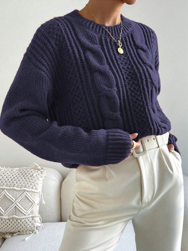 Damen Grobstrickpullover mit Zopfmuster und lässigem Schnitt Drune