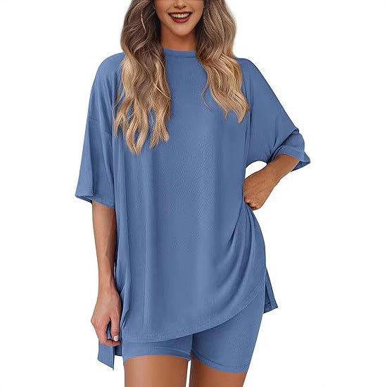 Damen Lässiges Lounge-Set mit übergroßem Oberteil und kurzen Hosen Drune