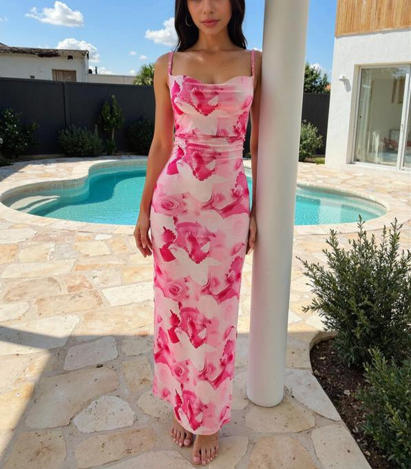 Damen Maxi-Kleid mit asymmetrischem Schnitt und fließendem Stoff Drune