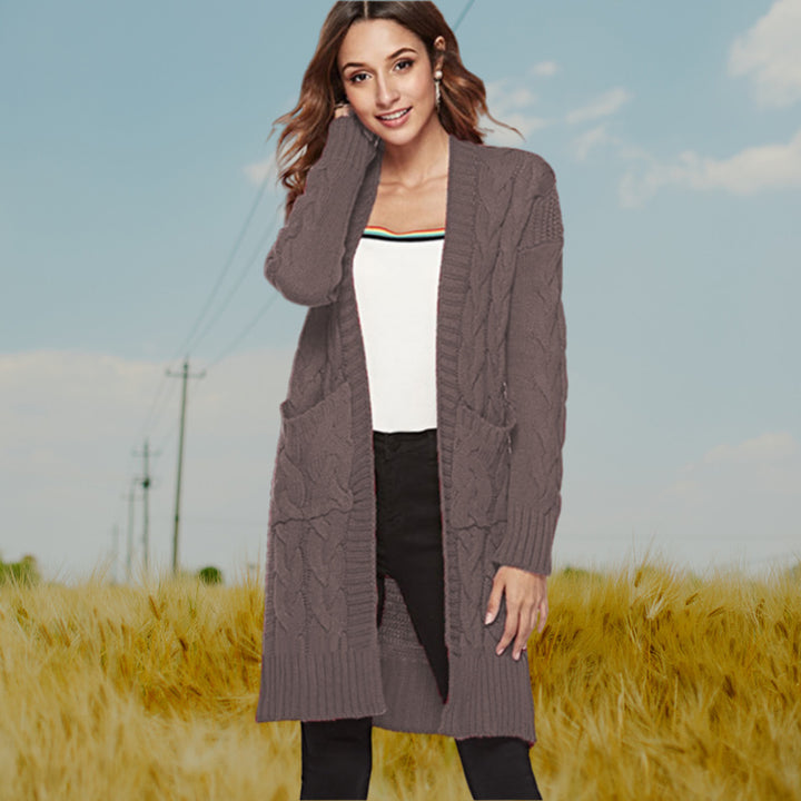 Damen Strickjacke mit langen Ärmeln und gezopften Details Drune