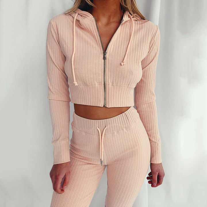 Damen Sportliches cropped Hoodie-Set mit feinem Rippdesign und hohem Tragekomfort Drune