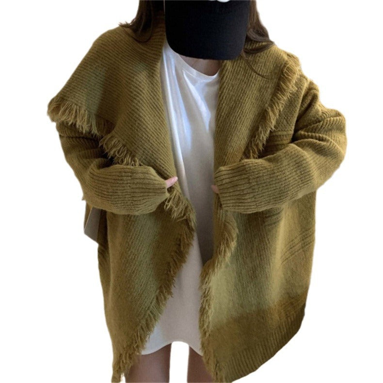 Damen Oversized Strickjacke mit fransigen Details und offenem Schnitt Drune