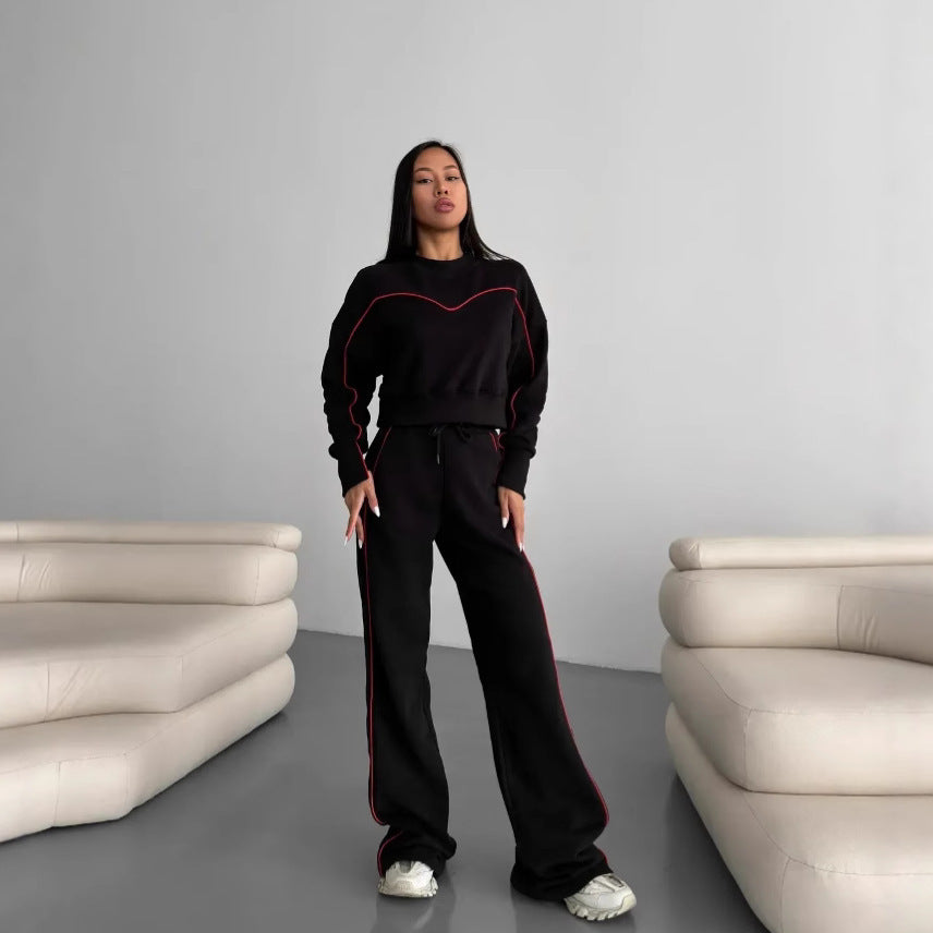 Damen modisches Sport-Loungewear-Set mit lässigem Schnitt und elastischem Bund Drune