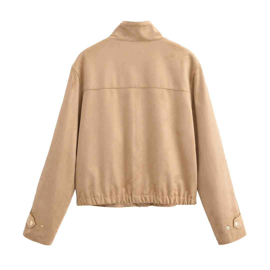 Damen Kunstlederjacke mit Stehkragen und praktischen Eingrifftaschen Drune